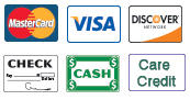 We Accept Master Card, Visa, Discover, Check/Cash, and CareCredit